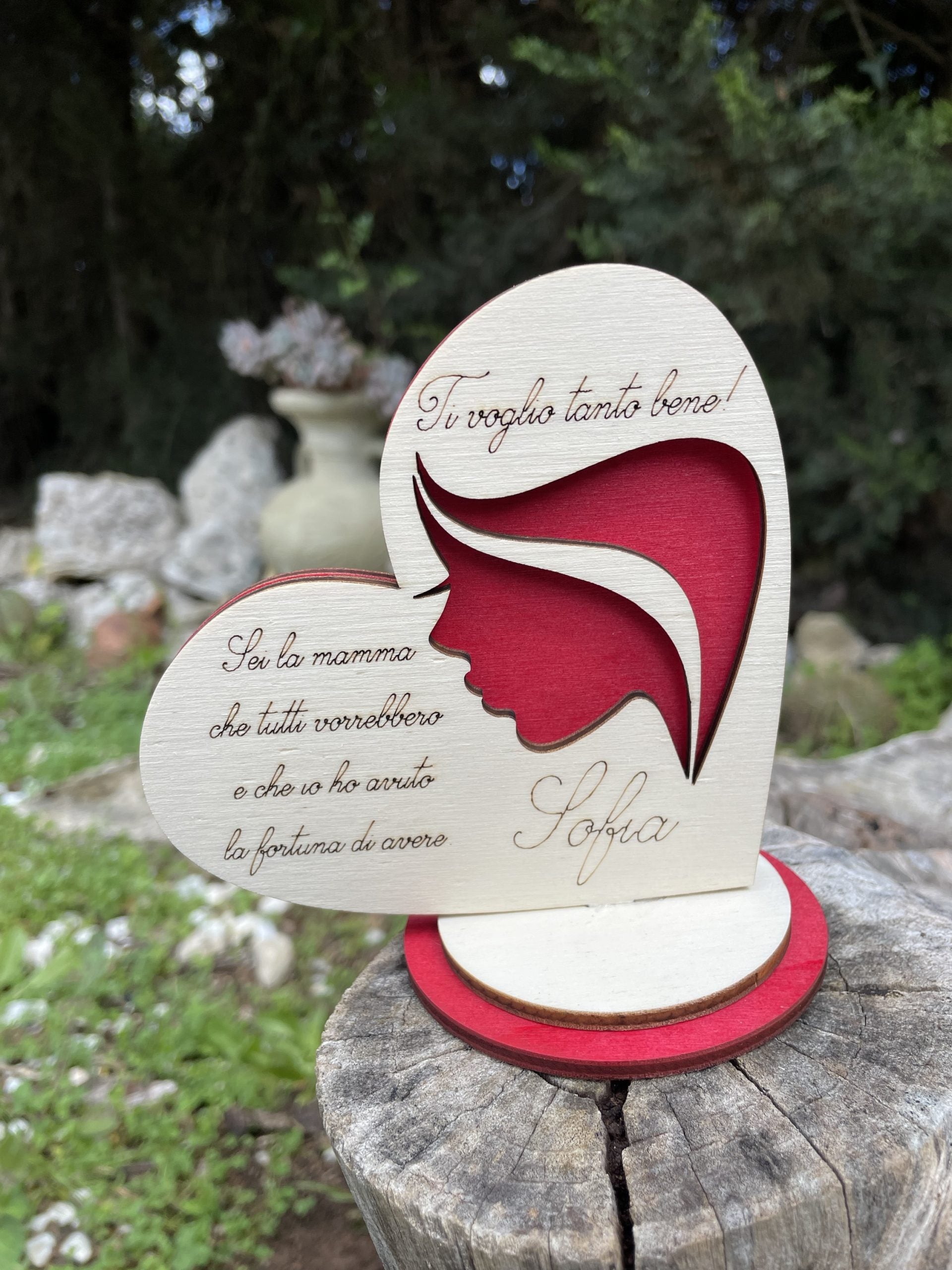 Quadretto a forma di cuore con base personalizzato con dedica Idea's Cottage