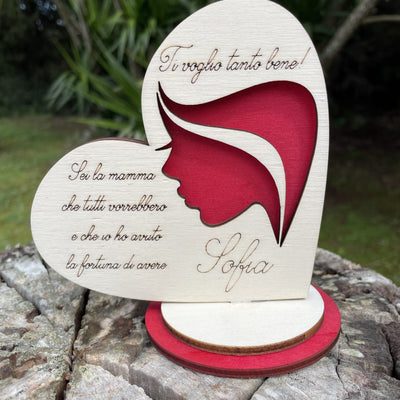 Quadretto a forma di cuore con base personalizzato con dedica Idea's Cottage