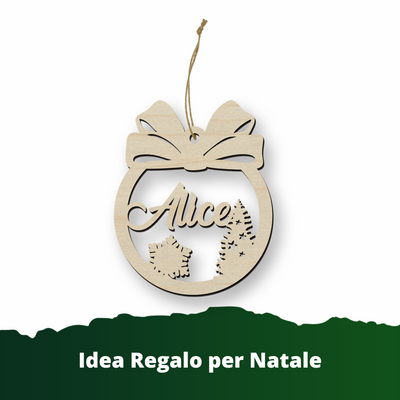 Pallina Natalizia in legno personalizzabile ideale per tutte le decorazioni del Natale Idea's Cottage